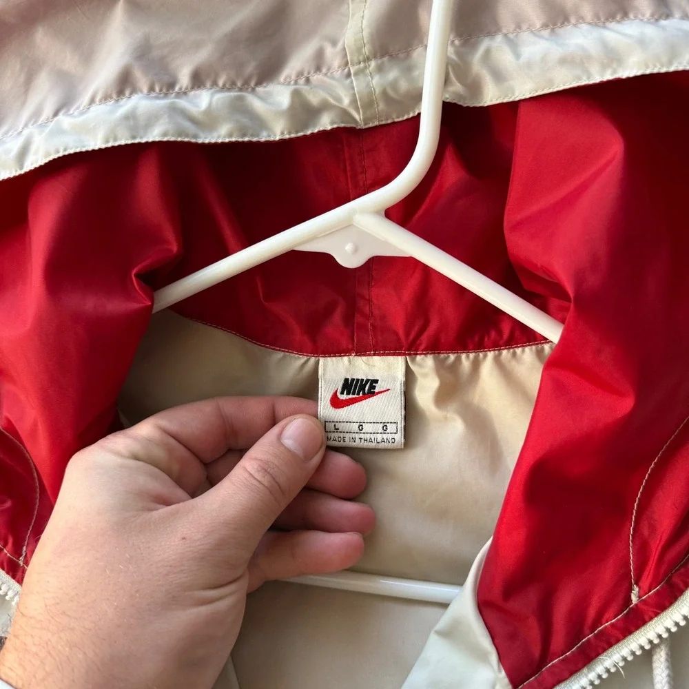 Vintage Nike‎ Windbreaker Mens Large White Red Quarter Zip Hooded Jacket